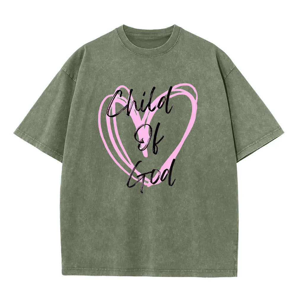 Christianartworkshop Romantic Child of God with Sacred Heart Unisex Washed T-Shirt - Army Green - 5XL - image 2