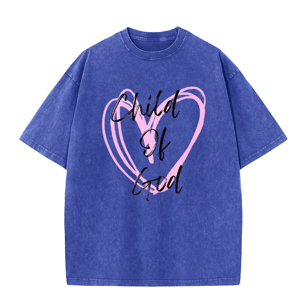 Christianartworkshop Romantic Child of God with Sacred Heart Unisex Washed T-Shirt - Blue - 5XL - image 6