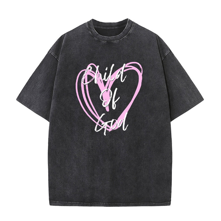 Christianartworkshop Romantic Child of God with Sacred Heart Unisex Washed T-Shirt - Black - 5XL - image 0