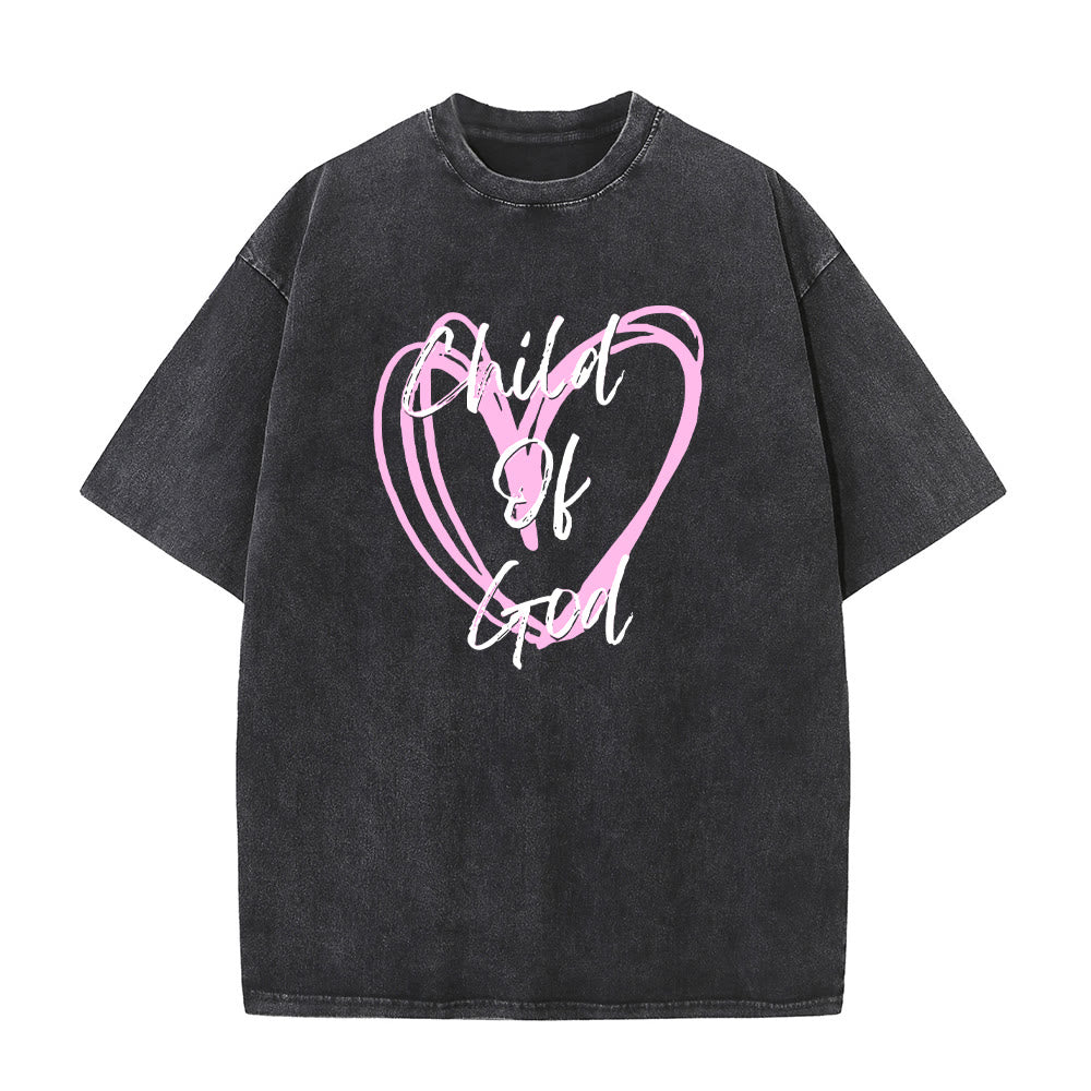 Christianartworkshop Romantic Child of God with Sacred Heart Unisex Washed T-Shirt - Black - 5XL - image 0