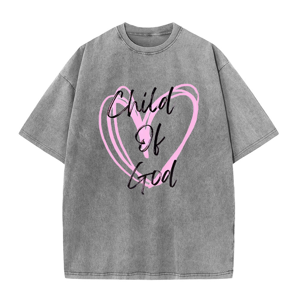 Christianartworkshop Romantic Child of God with Sacred Heart Unisex Washed T-Shirt - Grey - 5XL - image 5