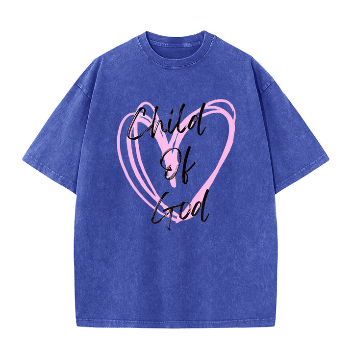 Christianartworkshop Romantic Child of God with Sacred Heart Unisex Washed T-Shirt - Blue - 5XL - image 5