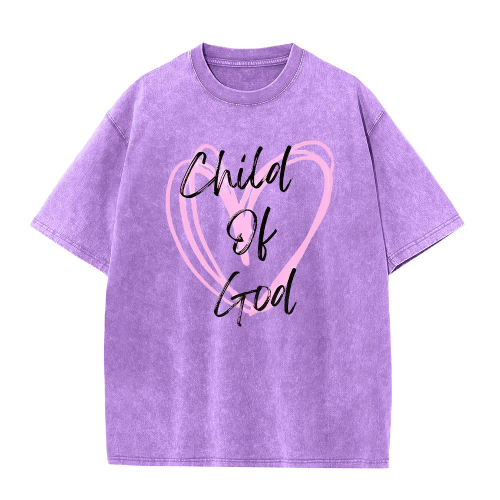 Christianartworkshop Romantic Child of God with Sacred Heart Unisex Washed T-Shirt - Purple - 5XL - image 7