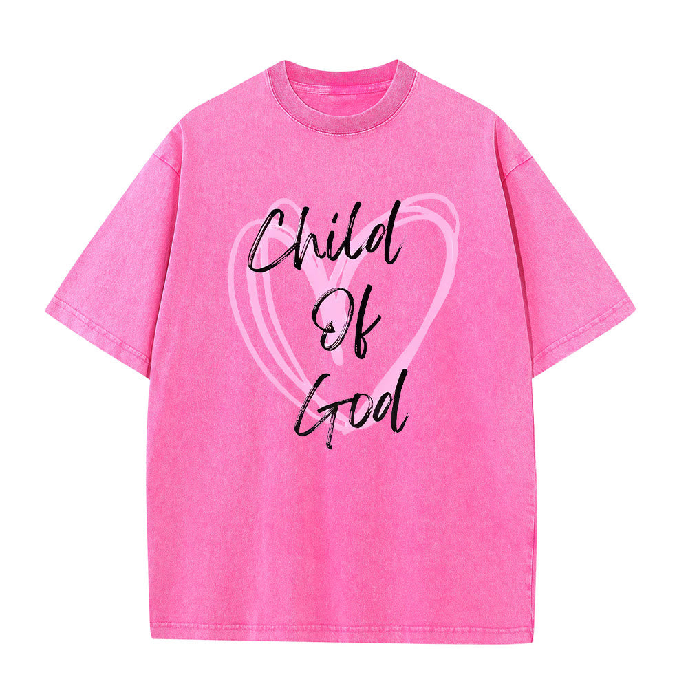 Christianartworkshop Romantic Child of God with Sacred Heart Unisex Washed T-Shirt - Pink - 5XL - image 11