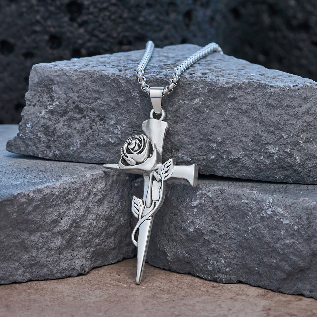 Christianartworkshop Rose Wrapped Cross Faith Necklace with Gothic Floral Design - image 2