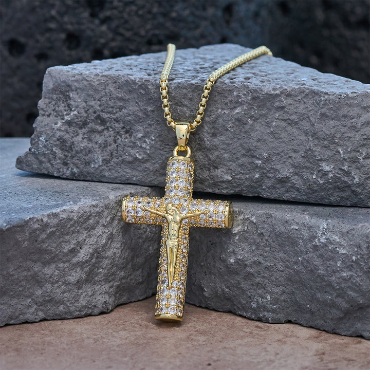 FREE Today: Jesus Crucifix Paved Necklace: Sparkling Detail for Faith & Daily Style - Golden - image 0
