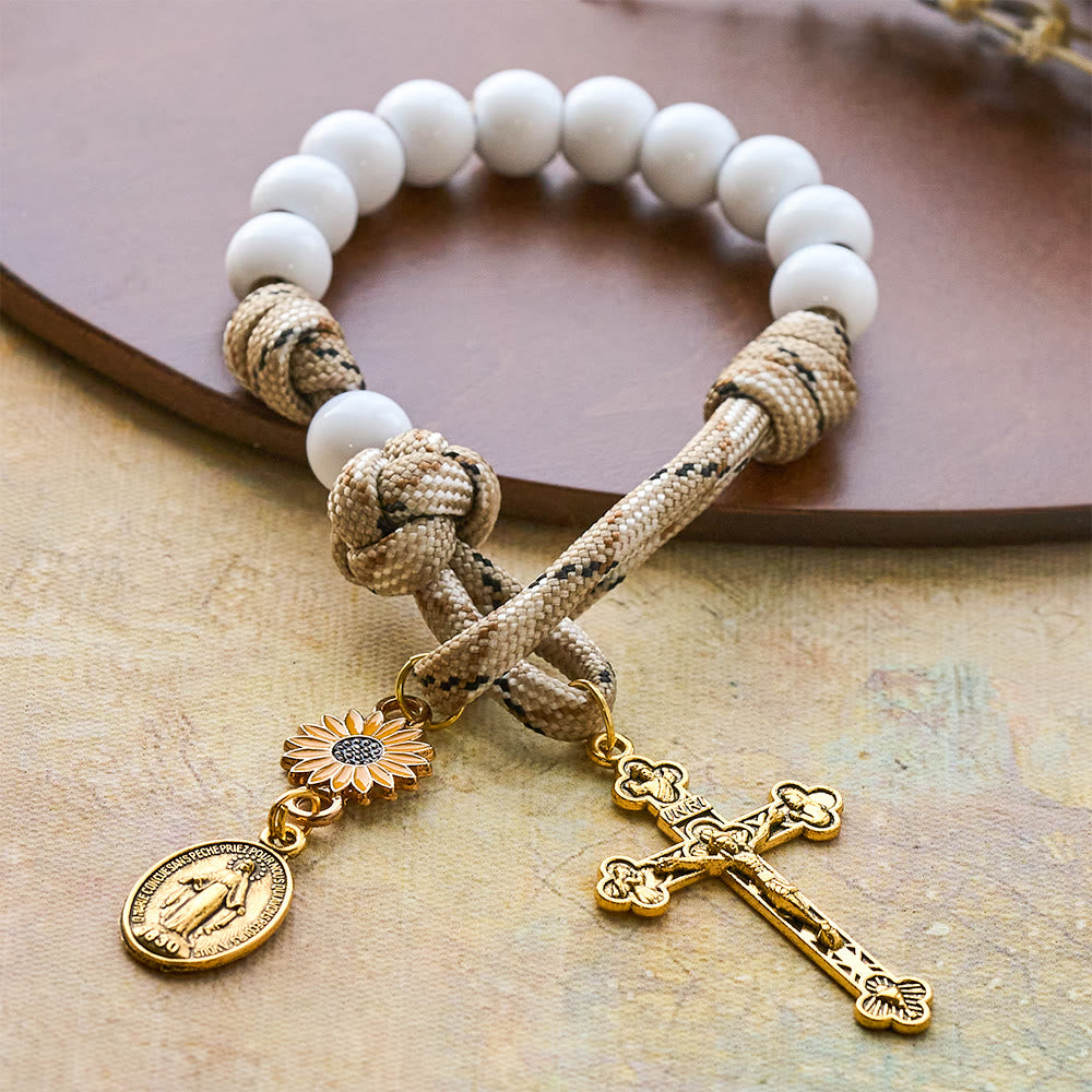 Christianartworkshop Twofold Blessing Pocket Rosary: Sunflower and Blessed Mother for Car Mirror or Personal Carry - image 2