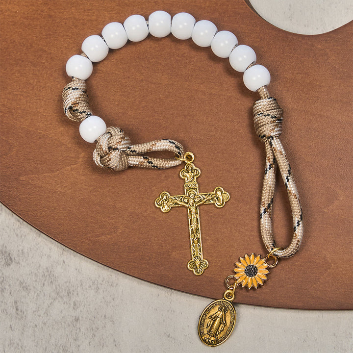 Christianartworkshop Twofold Blessing Pocket Rosary: Sunflower and Blessed Mother for Car Mirror or Personal Carry - image 4