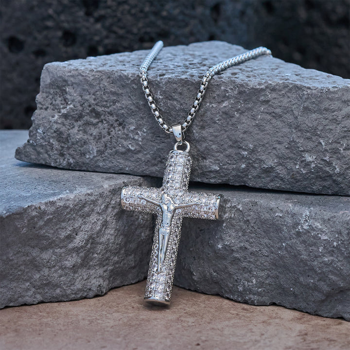 Christianartworkshop Jesus Crucifix Paved Necklace: Sparkling Detail for Faith & Daily Style - Silver - image 3