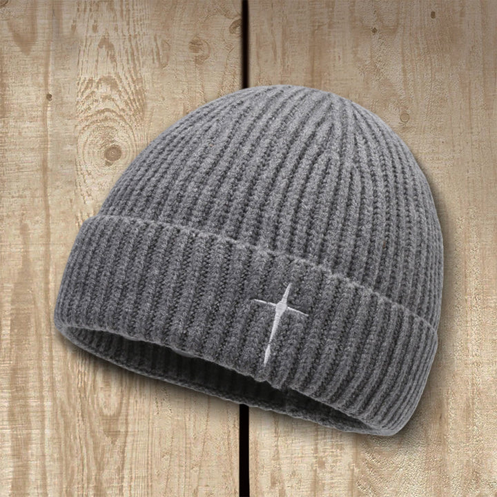 Christianartworkshop Subtle Cross Embroidered Beanie: His Grace in Cold Days - Grey - image 8