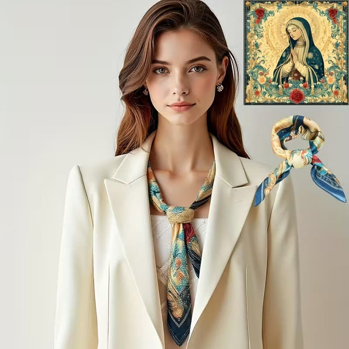 Christianartworkshop Serene Madonna Satin Scarf: A Blossom of Devotion - A - image 0