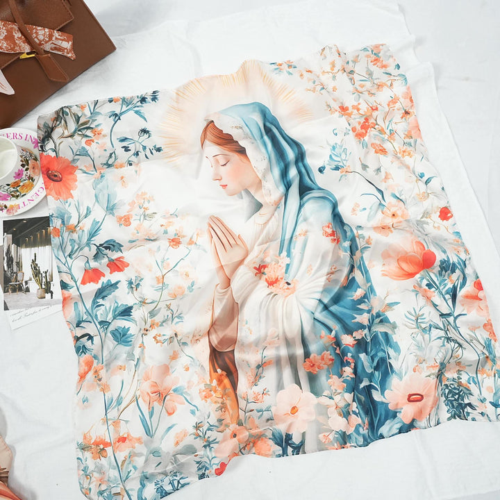 Christianartworkshop Serene Madonna Satin Scarf: A Blossom of Devotion - E - image 7