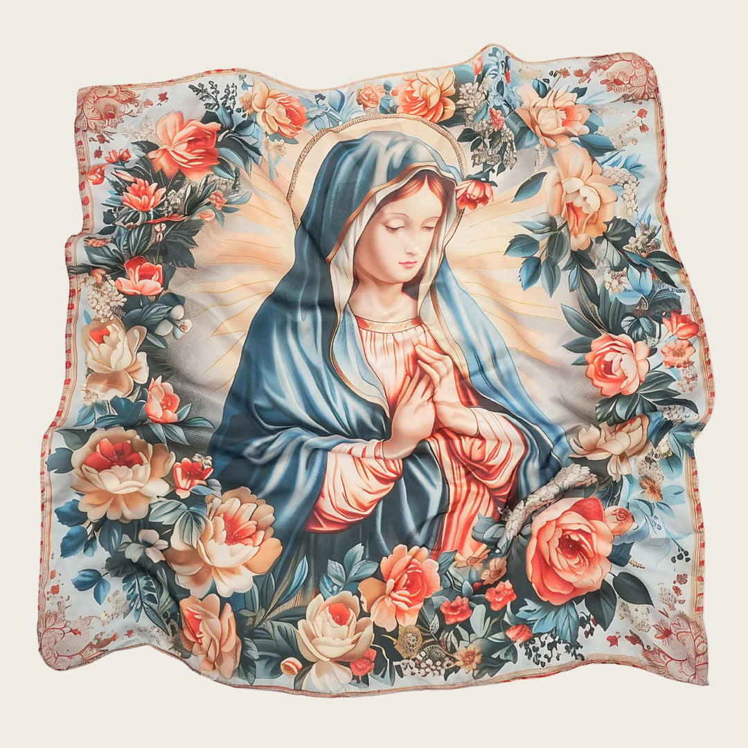 Christianartworkshop Serene Madonna Satin Scarf: A Blossom of Devotion - J - image 14