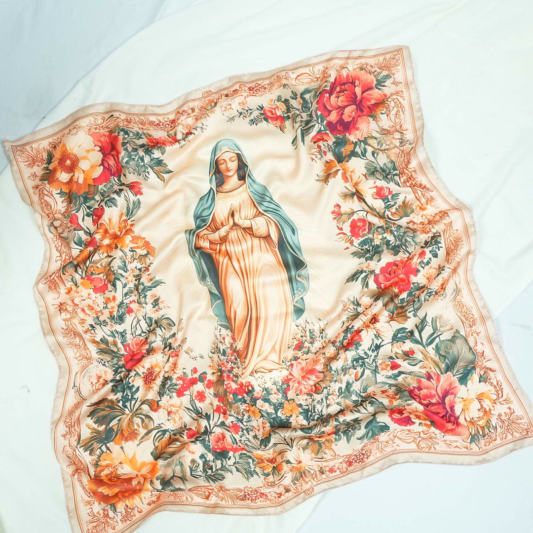 Christianartworkshop Serene Madonna Satin Scarf: A Blossom of Devotion - B - image 4