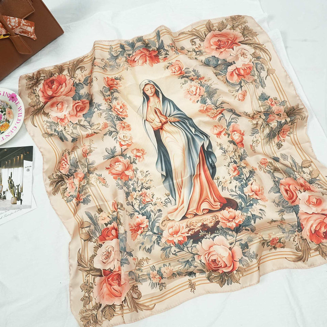 Christianartworkshop Serene Madonna Satin Scarf: A Blossom of Devotion - I - image 11