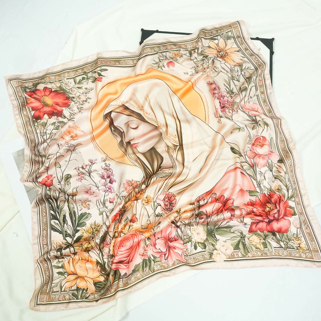 Christianartworkshop Serene Madonna Satin Scarf: A Blossom of Devotion - C - image 5