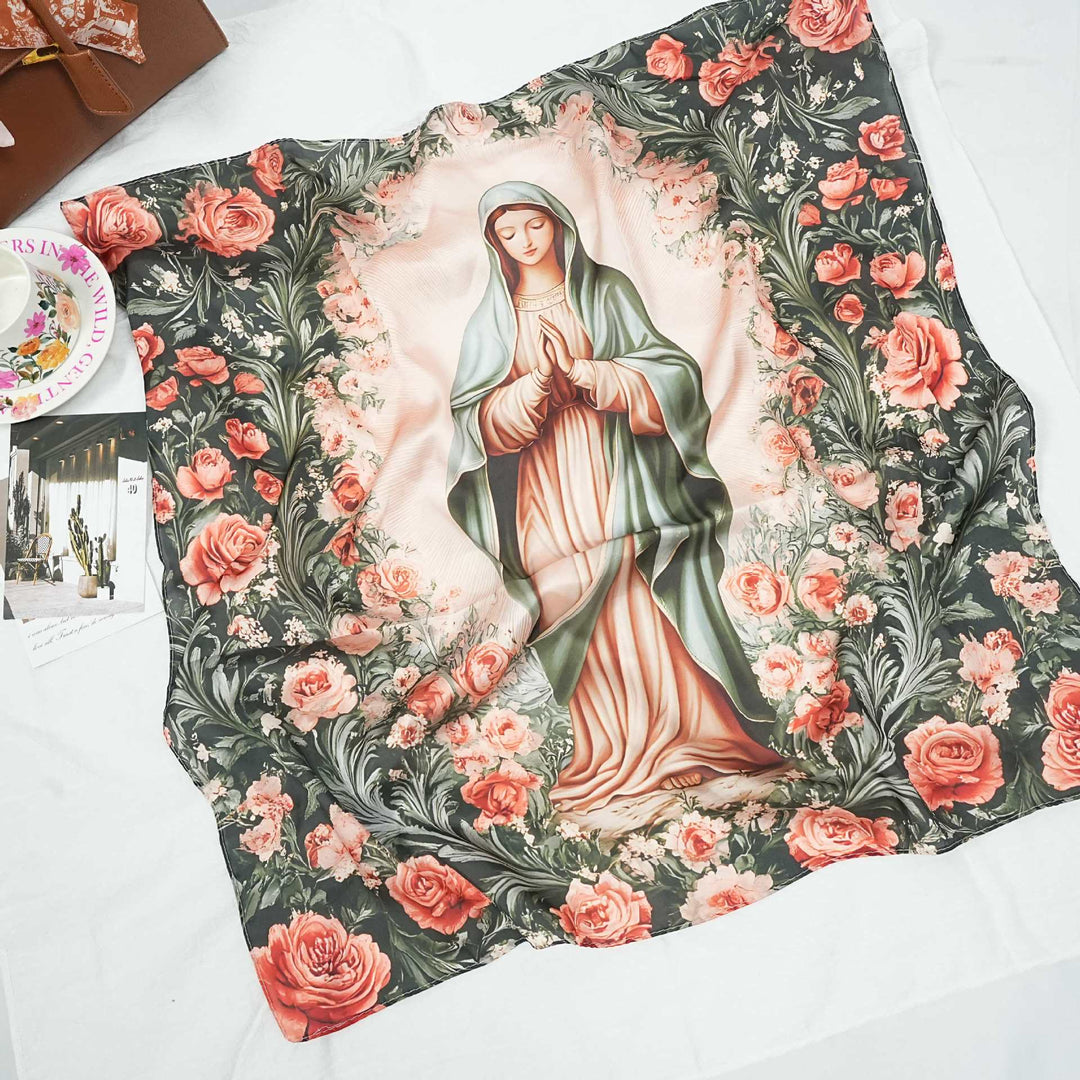 Christianartworkshop Serene Madonna Satin Scarf: A Blossom of Devotion - F - image 8
