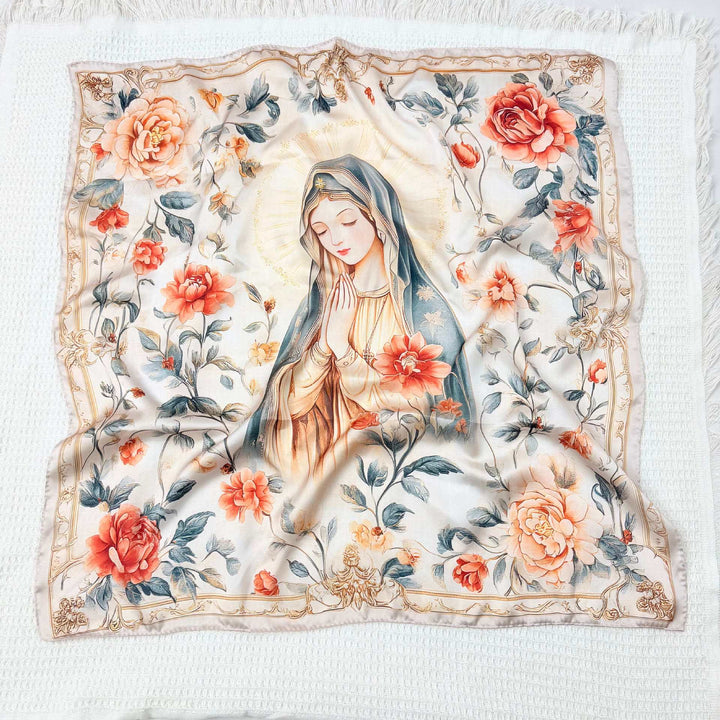 Christianartworkshop Serene Madonna Satin Scarf: A Blossom of Devotion - N - image 19