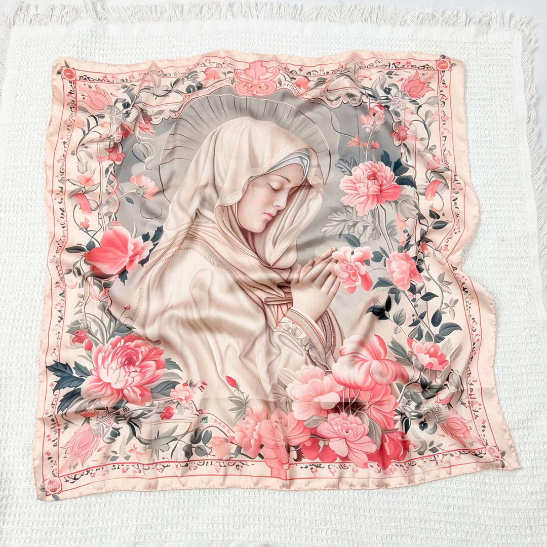 Christianartworkshop Serene Madonna Satin Scarf: A Blossom of Devotion - L - image 17