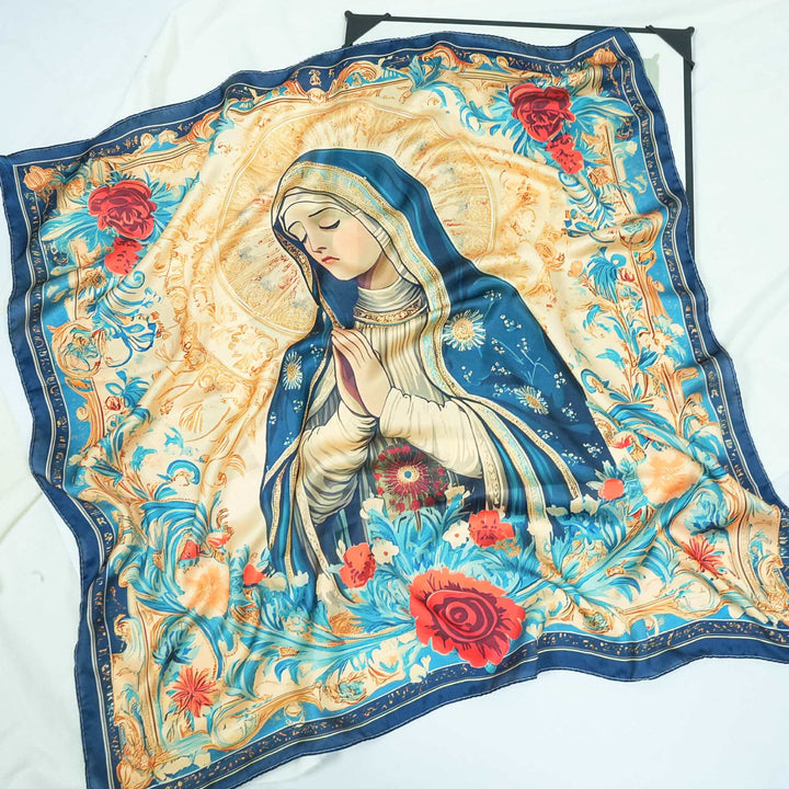 Christianartworkshop Serene Madonna Satin Scarf: A Blossom of Devotion - image 3
