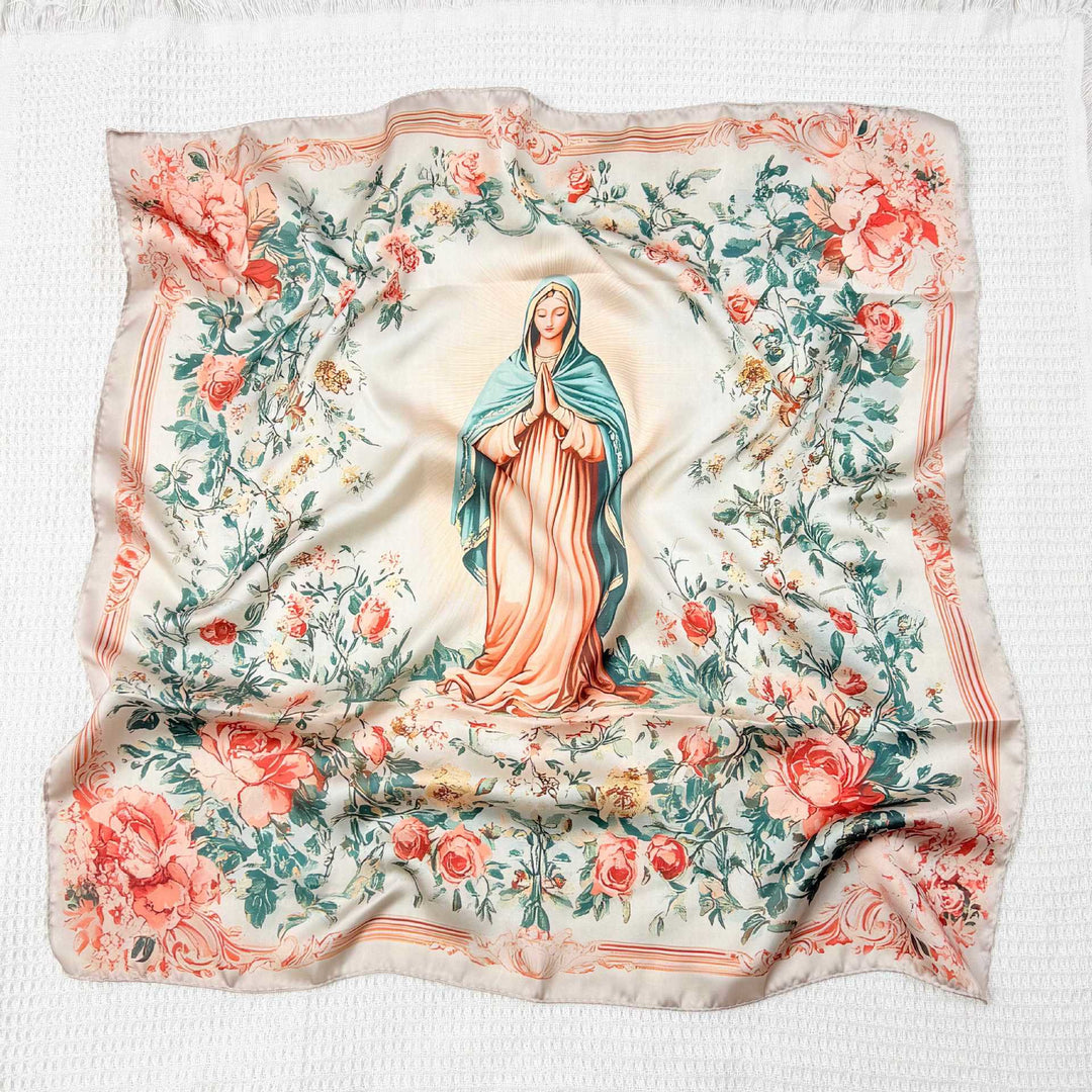 Christianartworkshop Serene Madonna Satin Scarf: A Blossom of Devotion - M - image 18