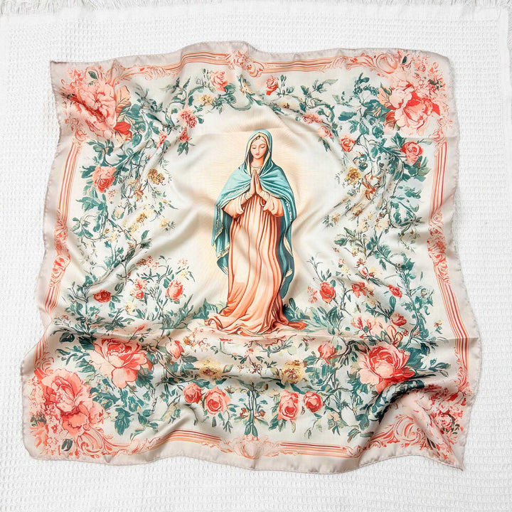 Christianartworkshop Serene Madonna Satin Scarf: A Blossom of Devotion - M - image 18