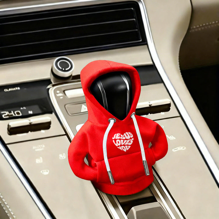 Christianartworkshop Jesus Loves You Hoodie Car Shift Cover: Message of Love on the Road - Red - image 0