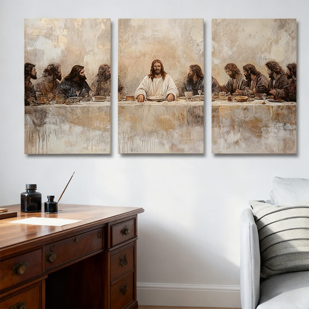 Christianartworkshop The Last Supper Warm-Toned Canvas Wall Art Set: Serene Companion of Home Grace - image 1