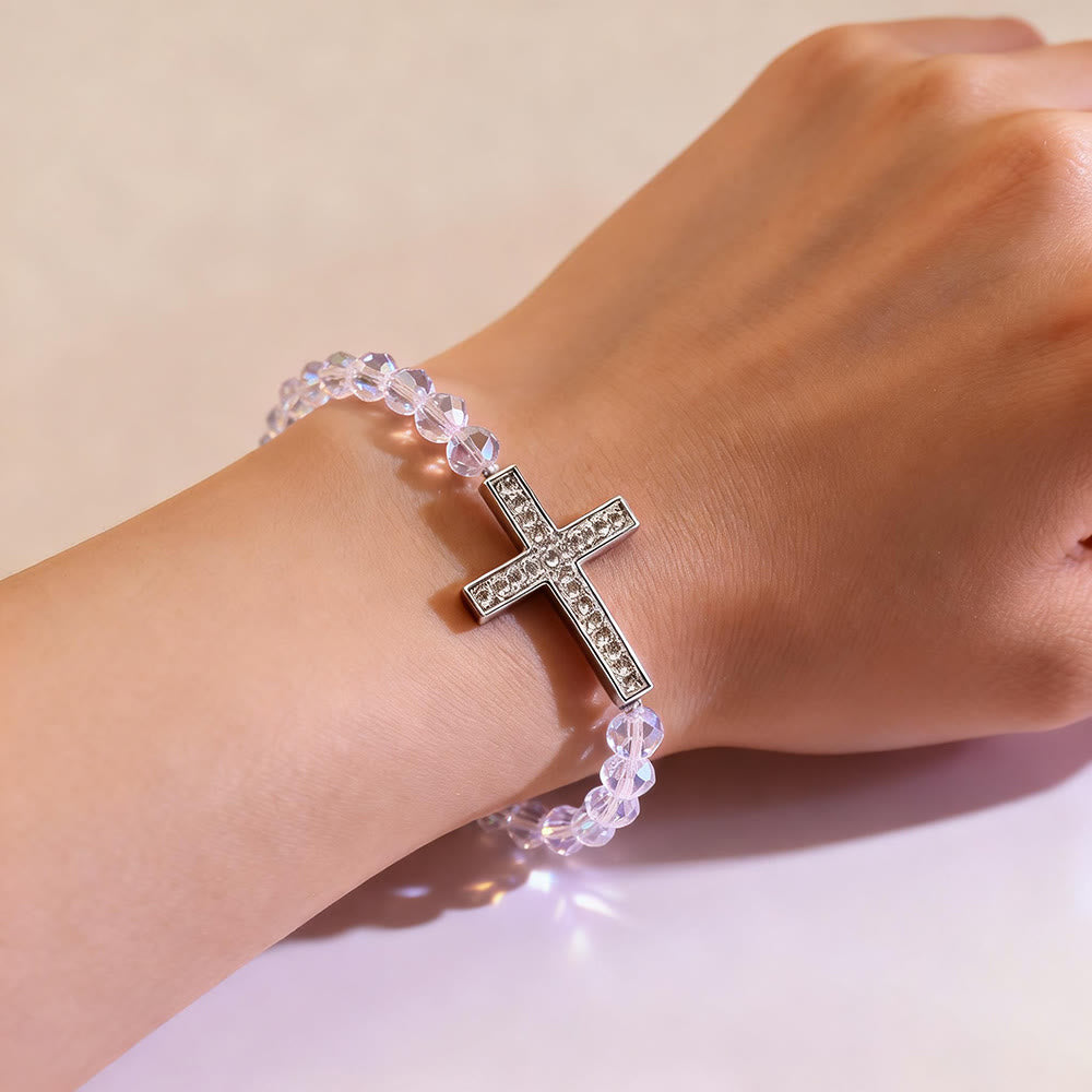 Christianartworkshop White & Peacock Blue Cross Bracelet: Belief Wrapped in Shimmer - image 1