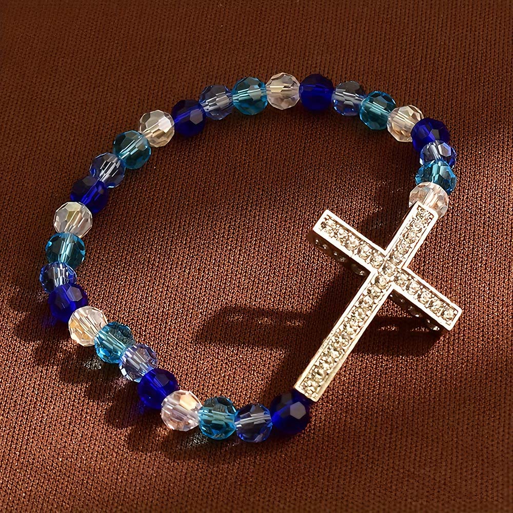 Christianartworkshop White & Peacock Blue Cross Bracelet: Belief Wrapped in Shimmer - Blue - image 6