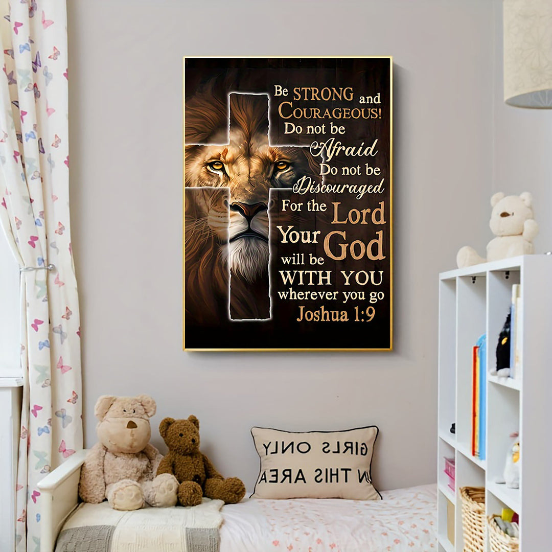 Christianartworkshop Lion & Cross Joshua Verse Wall Art Print: Bold Courage for Home Spaces - image 2
