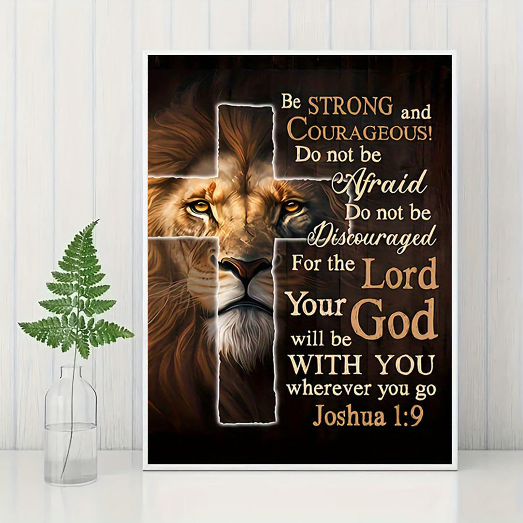 Christianartworkshop Lion & Cross Joshua Verse Wall Art Print: Bold Courage for Home Spaces - image 3