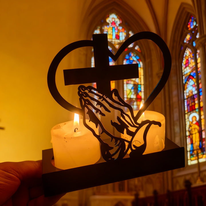 Christianartworkshop Prayer Hands & Cross Heart Candle Box: Gentle Devotion for Desks - Prayer Hands Candle Box - image 0