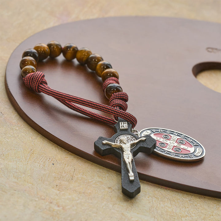 FREE Today: Tiger Eye Pocket Rosary with Courage & Protection: Blessed St. Benedict Exorcism Medal & Cross - image 2