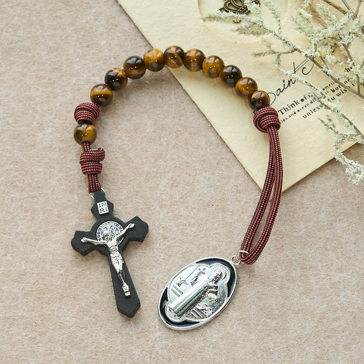 FREE Today: Tiger Eye Pocket Rosary with Courage & Protection: Blessed St. Benedict Exorcism Medal & Cross - image 3