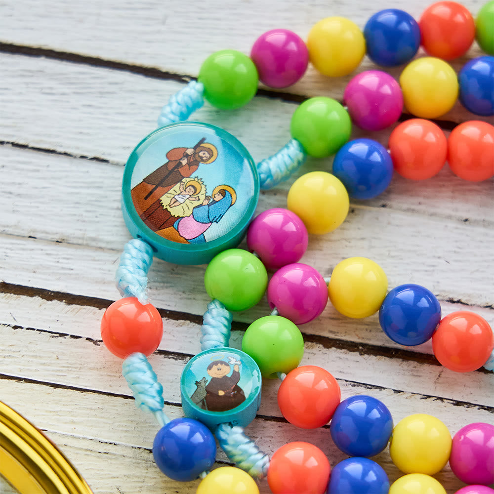 Christianartworkshop Colorful Children Rosary with Holy Family & Saint Charms: Child-Friendly Faith Prayer Beads - image 4