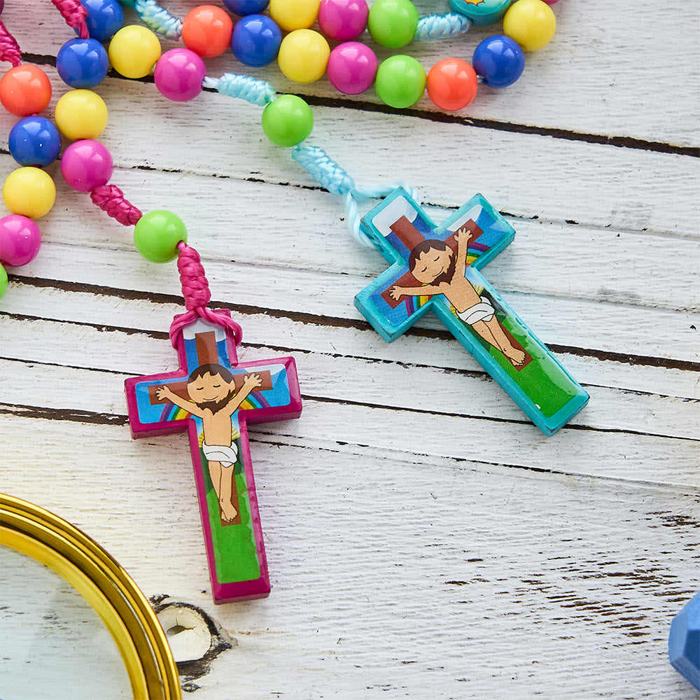Christianartworkshop Colorful Children Rosary with Holy Family & Saint Charms: Child-Friendly Faith Prayer Beads - image 5