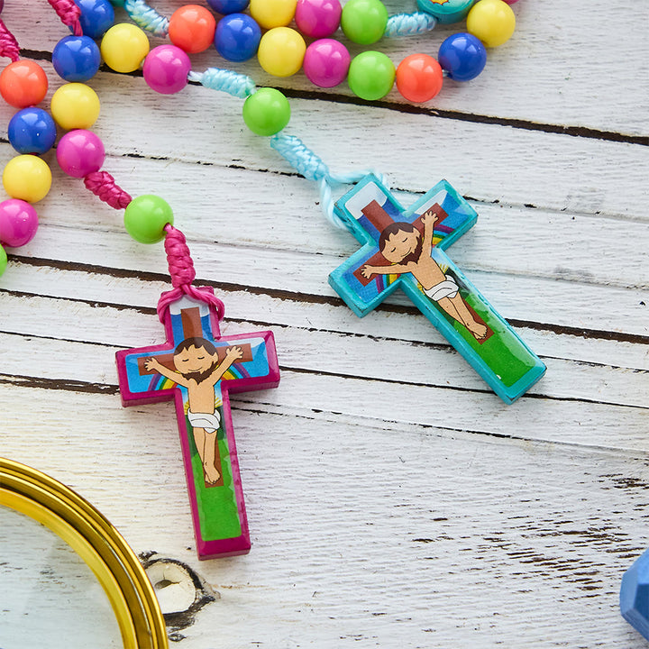 Christianartworkshop Colorful Children Rosary with Holy Family & Saint Charms: Child-Friendly Faith Prayer Beads - image 5