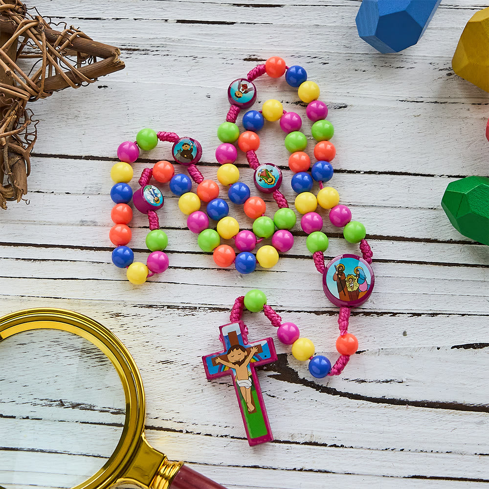 FREE Today: Colorful Children Rosary with Holy Family & Saint Charms: Child-Friendly Faith Prayer Beads - Pink - image 6