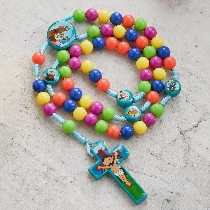 FREE Today: Colorful Children Rosary with Holy Family & Saint Charms: Child-Friendly Faith Prayer Beads - Blue - image 0