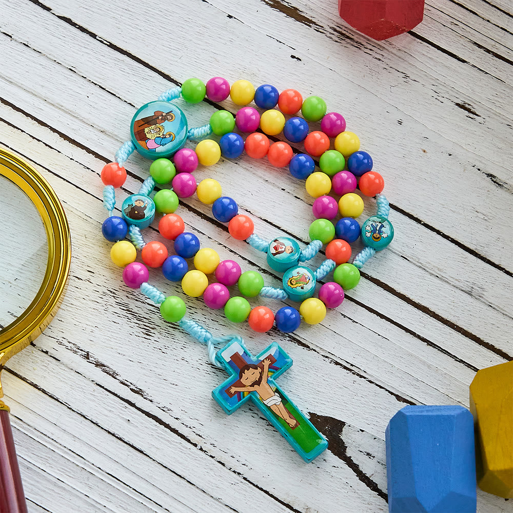 Christianartworkshop Colorful Children Rosary with Holy Family & Saint Charms: Child-Friendly Faith Prayer Beads - image 1