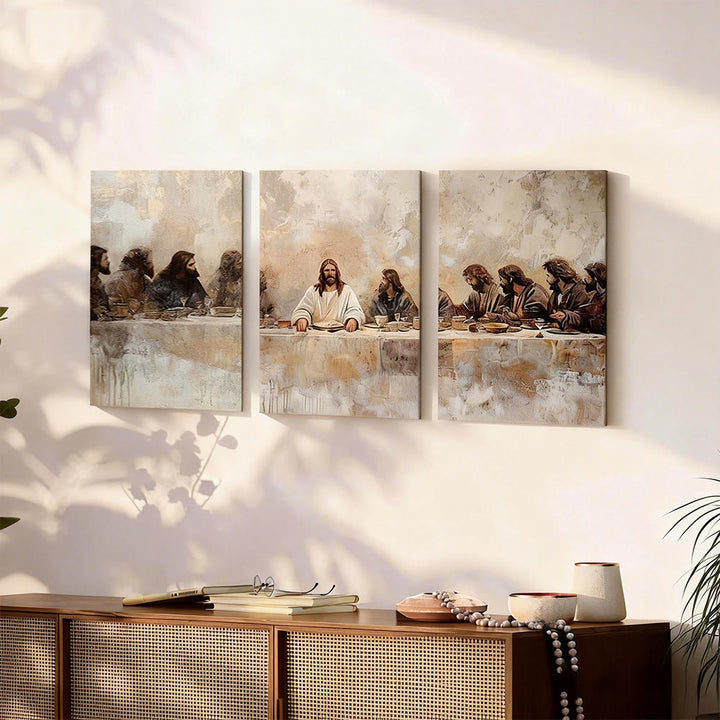Christianartworkshop The Last Supper Warm-Toned Canvas Wall Art Set: Serene Companion of Home Grace - 7.87''*11.81''*0.71"/20*30*1.8cm - Framed Canvas Painting (Set of 3) - image 0
