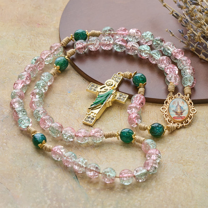 Christianartworkshop Gradient Glass Bloom Rosary with St. Jude Cross: Tender Devotion for Prayer - St. Jude Cross Rosary - image 0