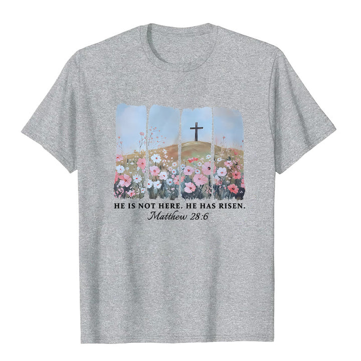 Christianartworkshop He Has Risen Faith-Inspired Floral Cross T-Shirt - Grey - 2XL - image 11