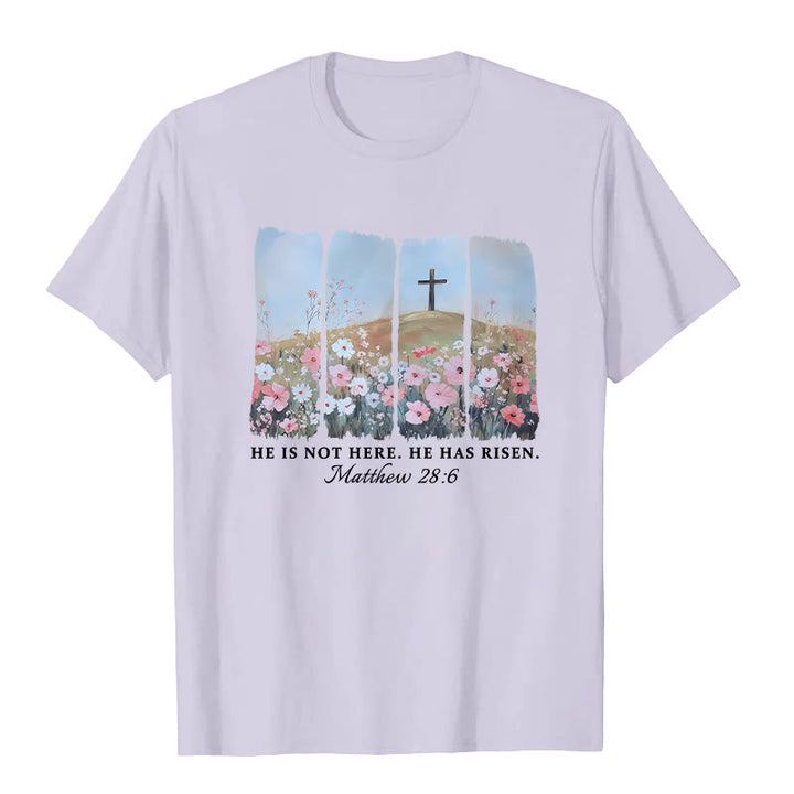 Christianartworkshop He Has Risen Faith-Inspired Floral Cross T-Shirt - Purple - 2XL - image 5