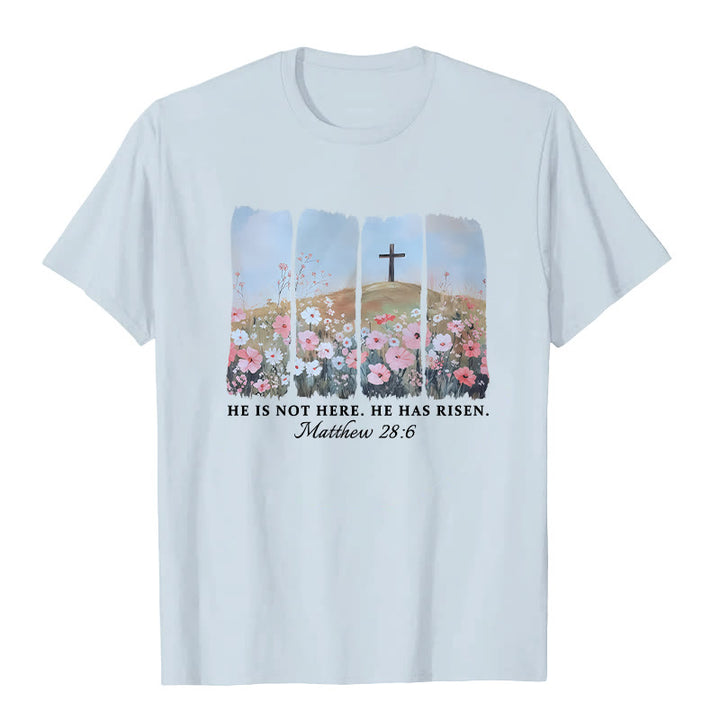 Christianartworkshop He Has Risen Faith-Inspired Floral Cross T-Shirt - Blue - 2XL - image 8