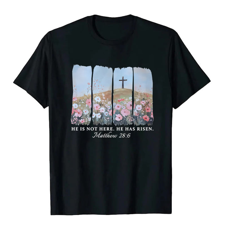 Christianartworkshop He Has Risen Faith-Inspired Floral Cross T-Shirt - Black - 2XL - image 9