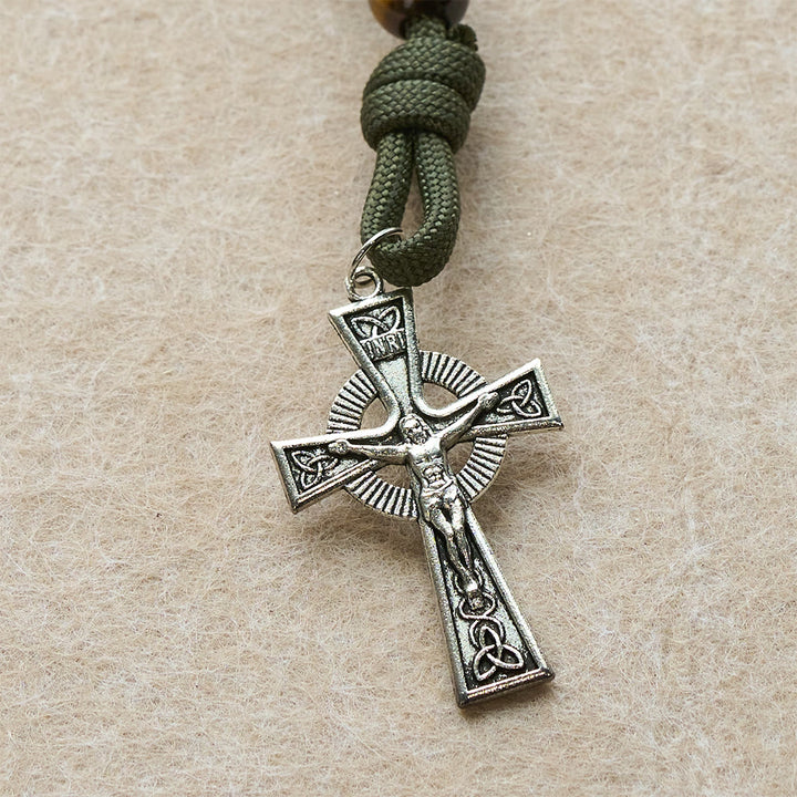 Christianartworkshop Tiger Eye Pocket Rosary with Divine Mercy: Courage & Faith with Paracord Design - image 5