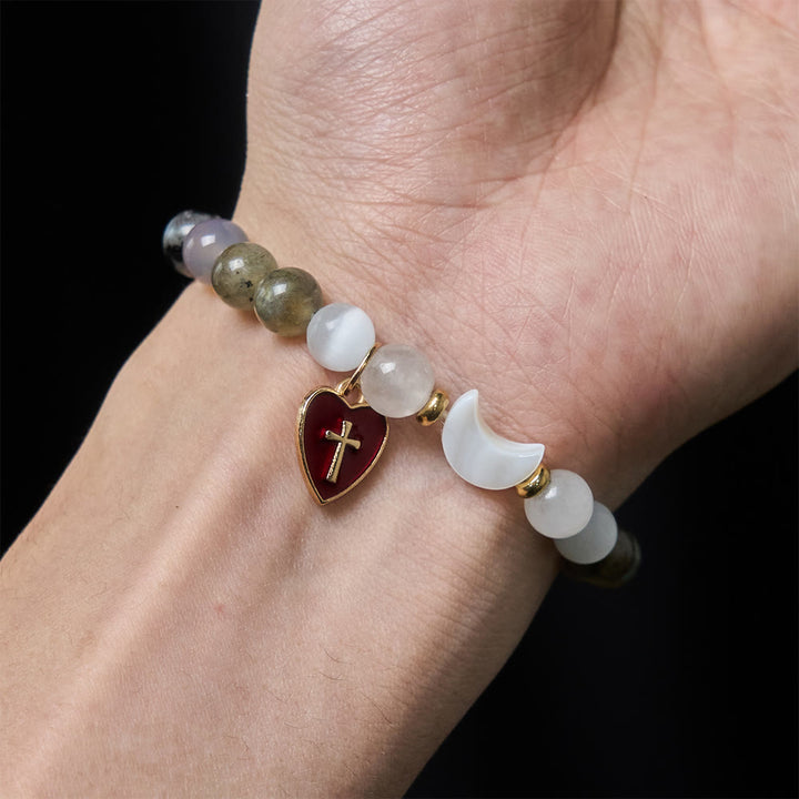 Christianartworkshop Night-to-Day Tidal Gradient Bracelet with Red Heart Cross: Faith That Never Fades - image 1