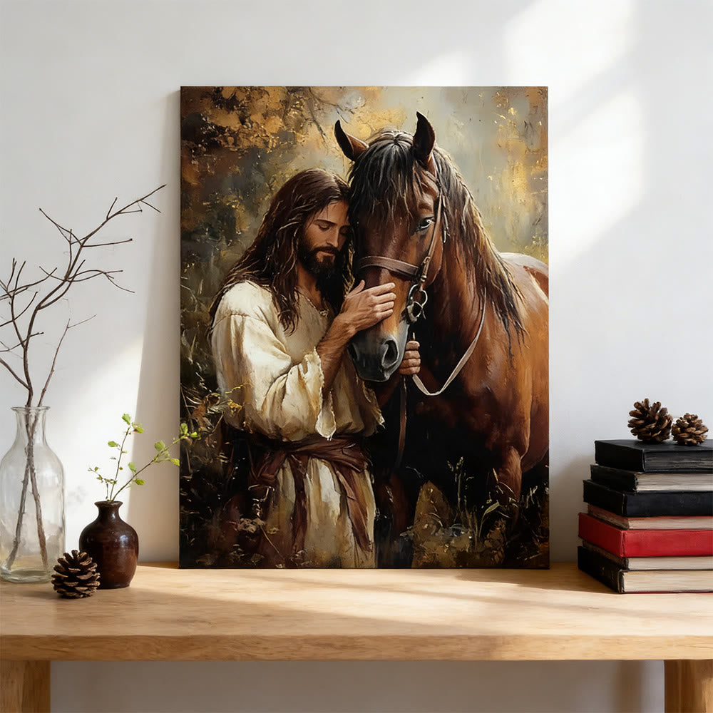 Christianartworkshop Gentle Figure & Horse Wall Art Print: Tender Care for Home Spaces - image 1
